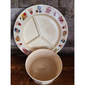 Vintage 1980's Strawberry Shortcake Deka 2 Piece Plastic Dishes Damaged As Is